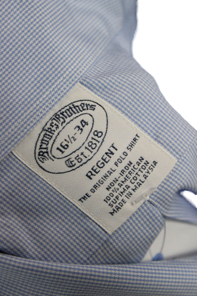 Brooks Brothers Men Light Blue Striped Cotton Button-Down Dress Shirt Size L