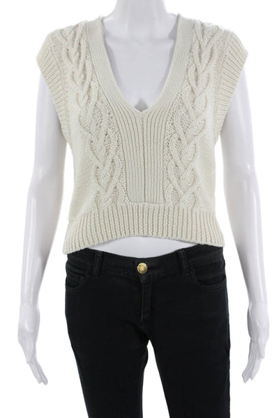 Z Supply Women Sleeveless V-Neck Button Vest Sweater Beige Size M