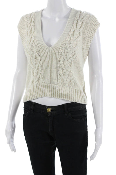 Z Supply Women Sleeveless V-Neck Button Vest Sweater Beige Size M