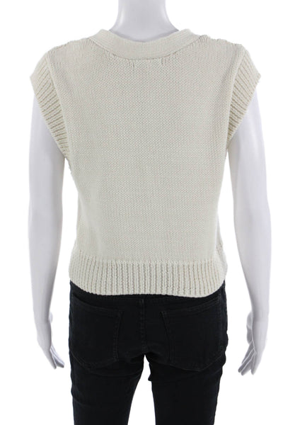 Z Supply Women Sleeveless V-Neck Button Vest Sweater Beige Size M