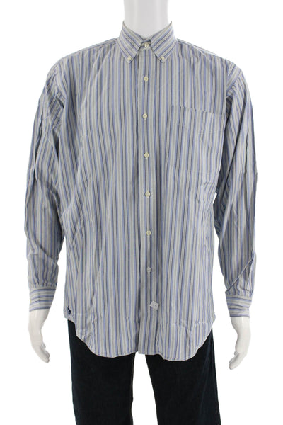 Polo Ralph Lauren Mens Striped Collared Button-Down Shirt Blue Size M