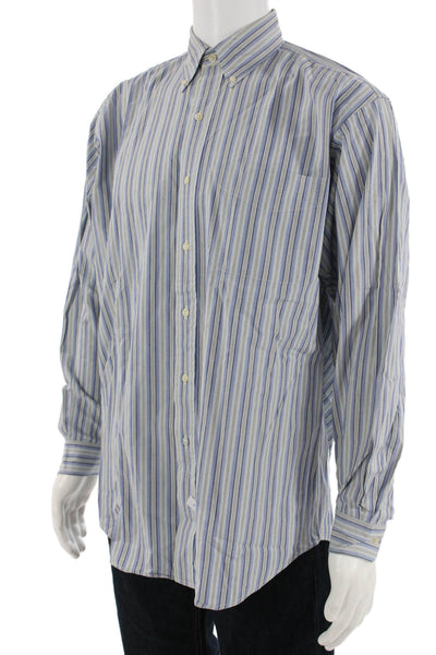 Polo Ralph Lauren Mens Striped Collared Button-Down Shirt Blue Size M