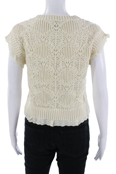 Elie Tahari Women Cropped Geometric Crew Neck White Sleeveless Top Size S
