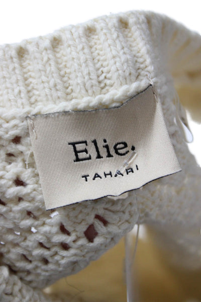 Elie Tahari Women Cropped Geometric Crew Neck White Sleeveless Top Size S