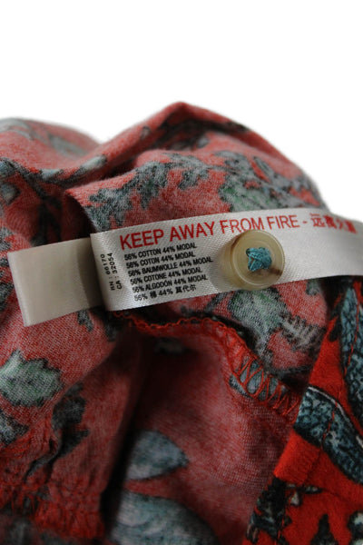 Anthropologie Women Shirt Dress Red V Neck 3/4 Sleeve Floral Bird Size S