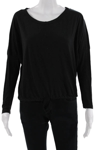 Eberjey Women Basic Jersey Petite Long Sleeve Round Neck Black Top Size S