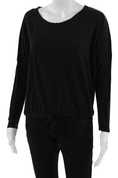 Eberjey Women Basic Jersey Petite Long Sleeve Round Neck Black Top Size S