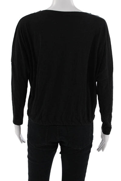 Eberjey Women Basic Jersey Petite Long Sleeve Round Neck Black Top Size S