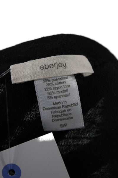 Eberjey Women Basic Jersey Petite Long Sleeve Round Neck Black Top Size S