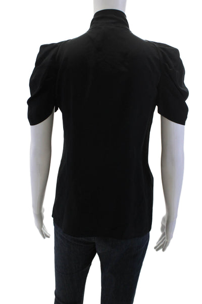 Club Monaco Women Black Silk V-Neck Tie Short Sleeve Blouse Size XS