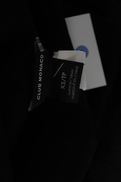 Club Monaco Women Black Silk V-Neck Tie Short Sleeve Blouse Size XS