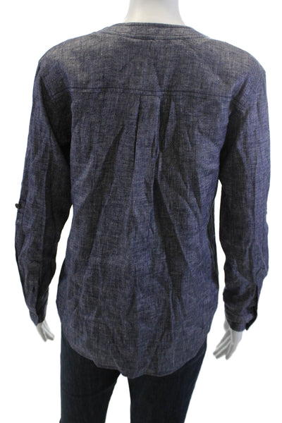 Theory Womens Tops Basic Button-Up Dark Blue V-Neck Long Sleeve Size PP
