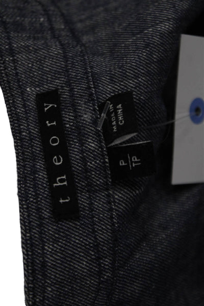 Theory Womens Tops Basic Button-Up Dark Blue V-Neck Long Sleeve Size PP