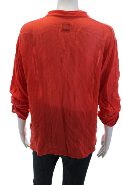 NSF Women Red Bohemian Button-Up Top 3/4 Sleeve Crew Neck Bamboo Cotton Size PP
