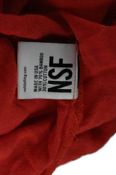 NSF Women Red Bohemian Button-Up Top 3/4 Sleeve Crew Neck Bamboo Cotton Size PP