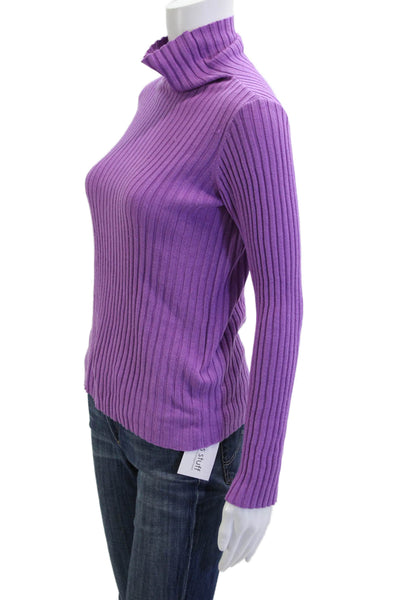 Ragdoll Womens Purple Striped Mock Neck Cashmere Pullover Size XS