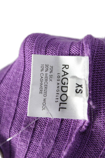 Ragdoll Womens Purple Striped Mock Neck Cashmere Pullover Size XS
