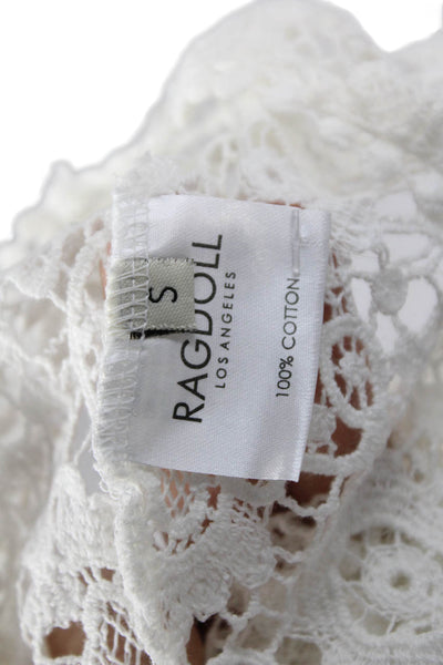 Ragdoll Women Bohemian Floral Lambskin Blouse Roundneck 3/4 Sleeve White Size S