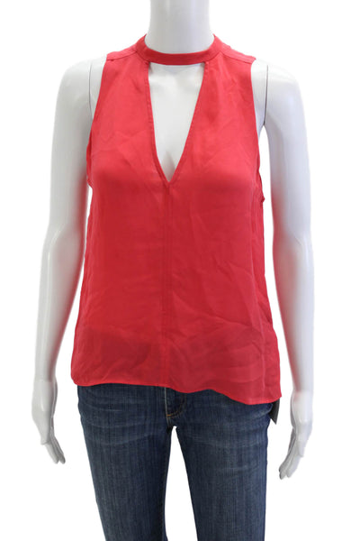 ALC Womens Red Silk V Neck Zip Sleeveless Tank Top Designer Size XS