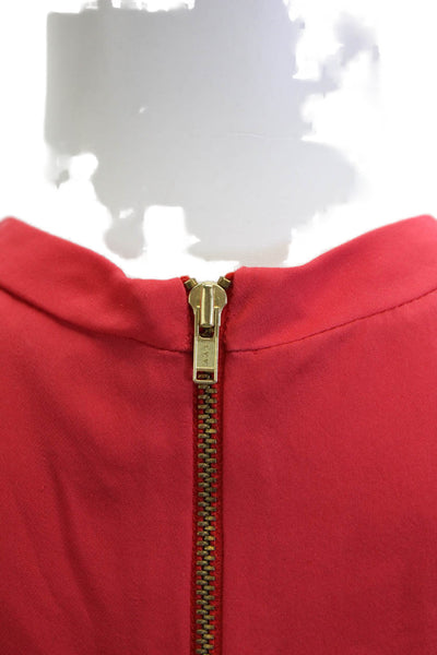 ALC Womens Red Silk V Neck Zip Sleeveless Tank Top Designer Size XS