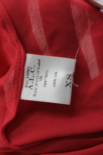 ALC Womens Red Silk V Neck Zip Sleeveless Tank Top Designer Size XS
