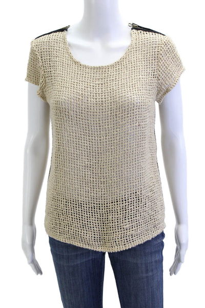 Kelly Wearstler Womens Beige Silk Cap Sleeve Round Neck Top Hook Loop Size S