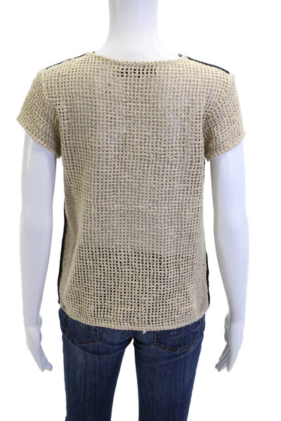 Kelly Wearstler Womens Beige Silk Cap Sleeve Round Neck Top Hook Loop Size S