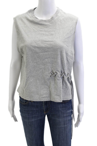 Rocket x Lunch Womens Cropped Tank Lace Up Crew Neck Gray Cotton Tencel Size S