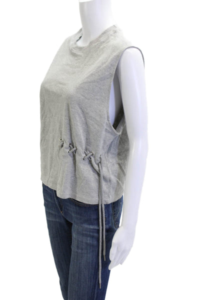 Rocket x Lunch Womens Cropped Tank Lace Up Crew Neck Gray Cotton Tencel Size S