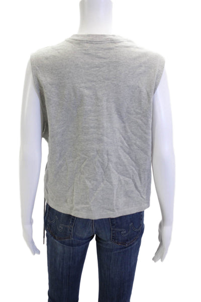 Rocket x Lunch Womens Cropped Tank Lace Up Crew Neck Gray Cotton Tencel Size S