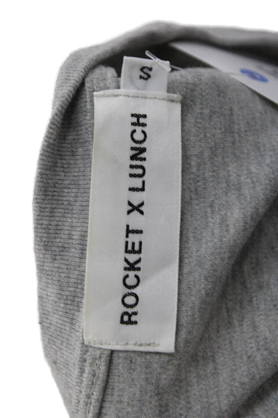 Rocket x Lunch Womens Cropped Tank Lace Up Crew Neck Gray Cotton Tencel Size S
