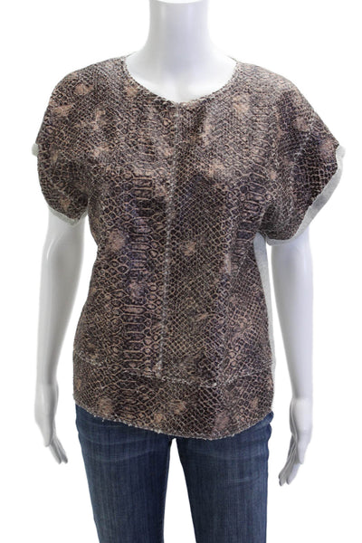Zara Women Brown Animal Print Basic T-Shirt Short Sleeve Polyester Blend Size M