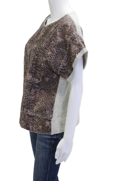 Zara Women Brown Animal Print Basic T-Shirt Short Sleeve Polyester Blend Size M