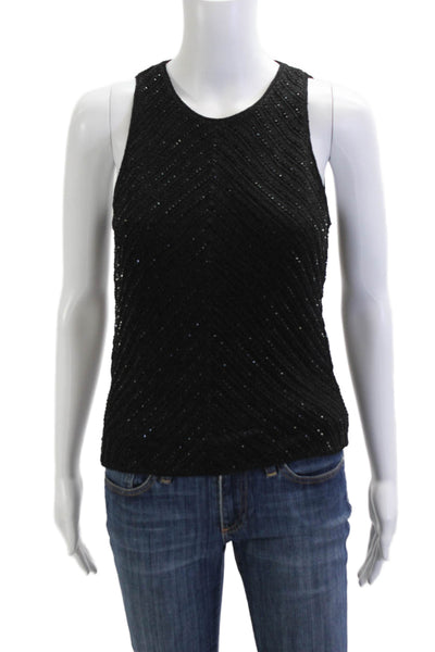 Carmen Marc Valvo Women Black Sleeveless Tank Zip Round Neck Size S