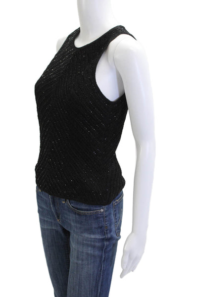 Carmen Marc Valvo Women Black Sleeveless Tank Zip Round Neck Size S