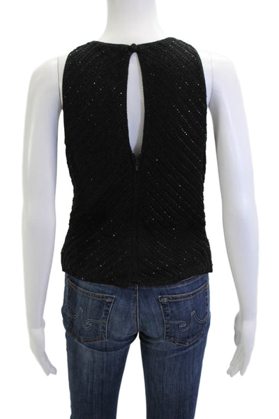 Carmen Marc Valvo Women Black Sleeveless Tank Zip Round Neck Size S