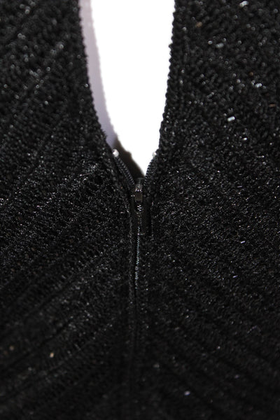 Carmen Marc Valvo Women Black Sleeveless Tank Zip Round Neck Size S