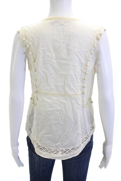 Pam & Gela Womens Bohemian V Neck Sleeveless Cotton Blouse Beige Size S
