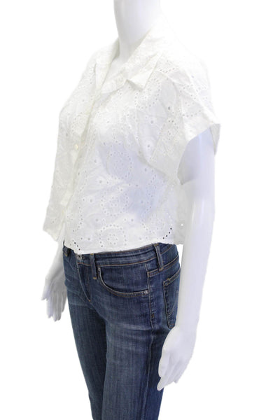 Hyfve Women Cropped White Cotton Collared Button Up Short Sleeve Blouse Size S