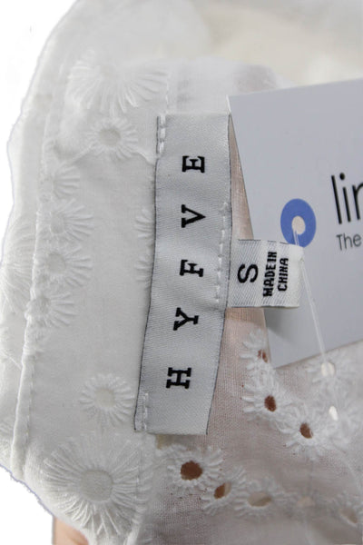 Hyfve Women Cropped White Cotton Collared Button Up Short Sleeve Blouse Size S