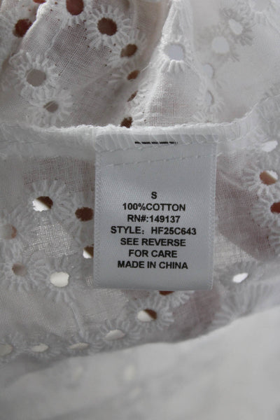 Hyfve Women Cropped White Cotton Collared Button Up Short Sleeve Blouse Size S