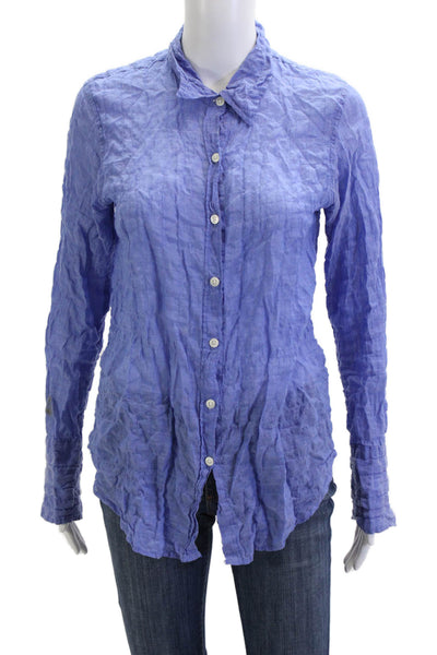 Edgar MV Womens Button-Up Blouse Blue Cotton Long Sleeve Bohemian Size S