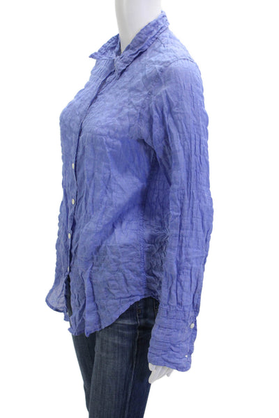 Edgar MV Womens Button-Up Blouse Blue Cotton Long Sleeve Bohemian Size S
