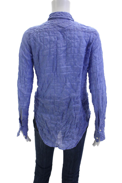 Edgar MV Womens Button-Up Blouse Blue Cotton Long Sleeve Bohemian Size S