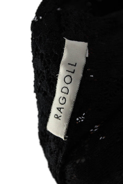 Ragdoll Womens Black Bohemian Crew Neck 3/4 Sleeve Blouse Nylon Lycra Size S