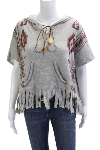 Vintage Havana Women Cape Hoodie Short Sleeve Aztec Gray Cotton Rayon Size M