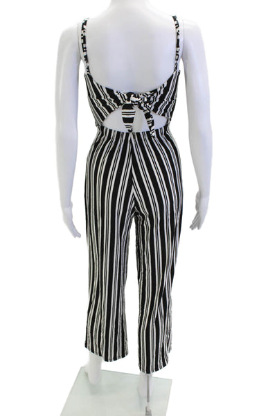 Stradivarius Womens Striped Sleeveless Jumpsuit Black Scoop Neck Viscose Size S