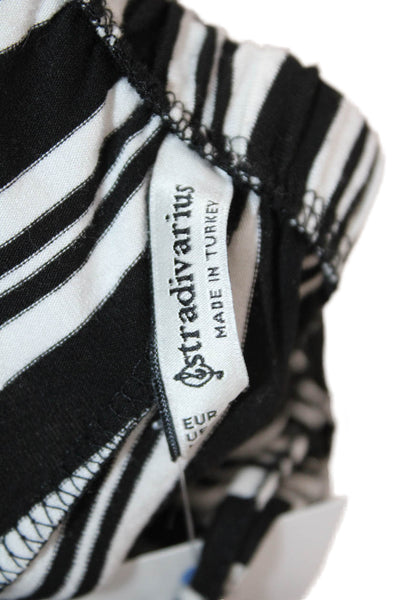 Stradivarius Womens Striped Sleeveless Jumpsuit Black Scoop Neck Viscose Size S
