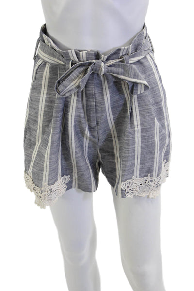 Zara Unisex Gray Striped Cotton Tie Waist Beach Shorts Spring Size M