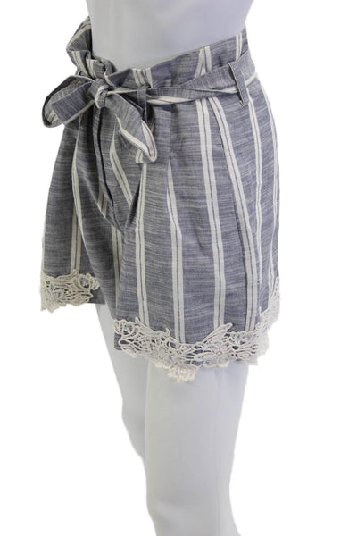 Zara Unisex Gray Striped Cotton Tie Waist Beach Shorts Spring Size M